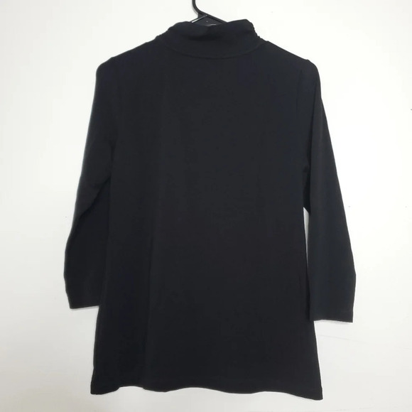 E.L.I. Pima Cotton Top Size Small Mock Neck 3/4 Sleeve Black Neutral Casual Chic - Picture 6 of 7